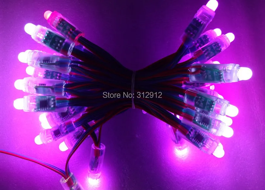 50 шт. DC5V 12 мм WS2811 Smart LED пиксель узел, с RGB провода(20AWG), IP68 Номинальная