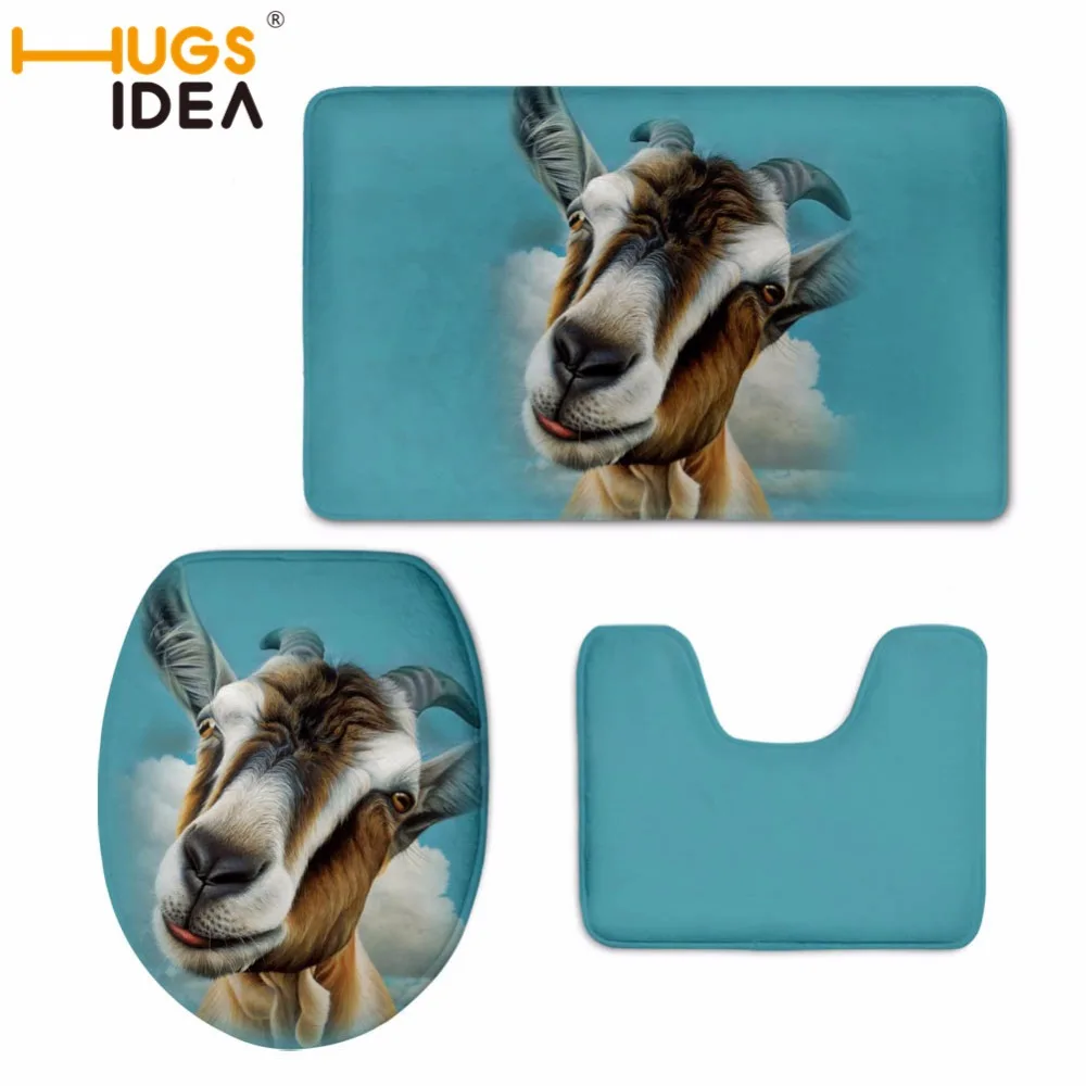HUGSIDEA 3Pcs/set Bathroom Mat Set Carpets Goat Print Toilet Case Rug