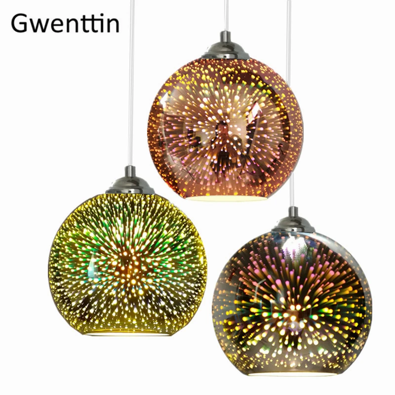 

3D Illusion Stained Glass Pendant Lights Modern Firework Hanging Lamp Loft Industrial Decor Light Fixtures Luminaire Suspension