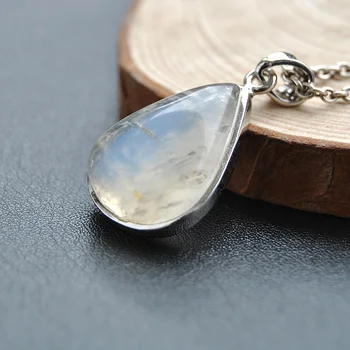 

925 Sterling Silver with natural Moonstone Pendant blue moon stone water drop pendant jewelry to send his girlfriend