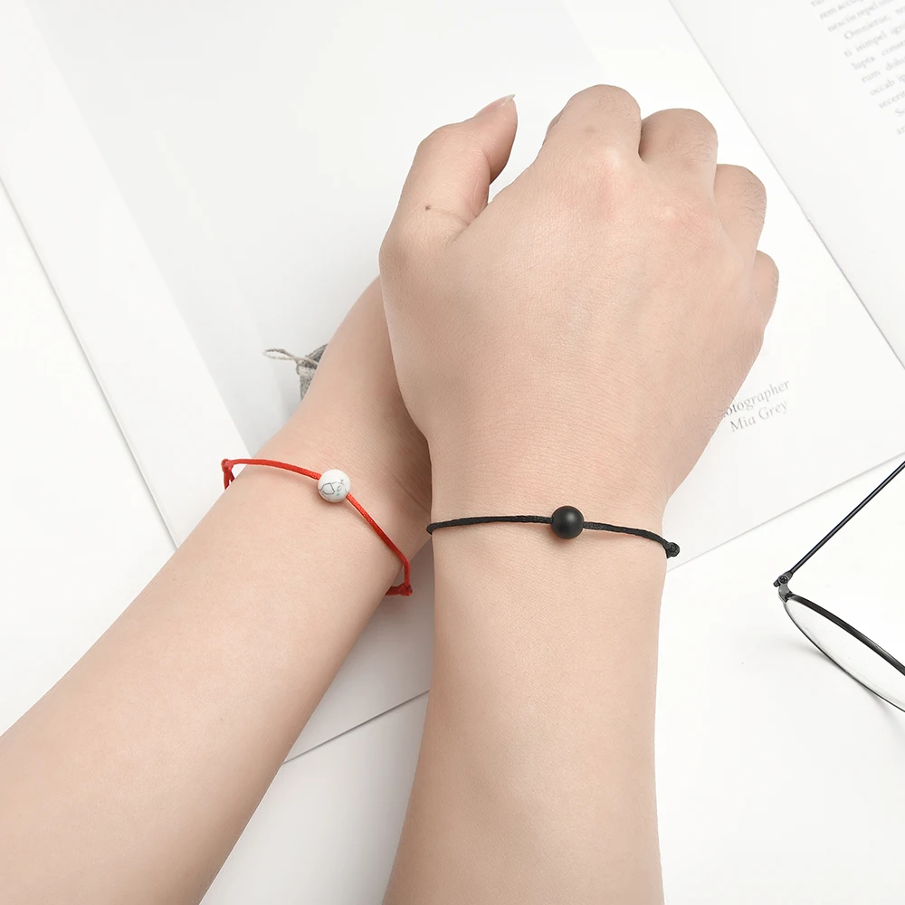 2 pieces/set Matte Lava Stone Natural Stone Bead Distance Bracelet Red String Braiding Couple Yin Yang Men Women Wish Bracelets - Image 5
