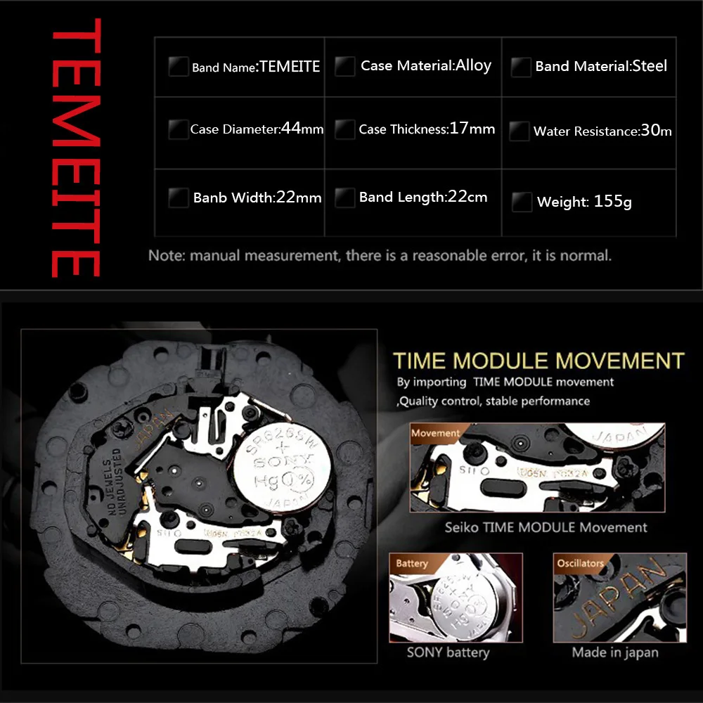 Мужские часы TEMEITE, мужские деловые модные повседневные полностью Стальные кварцевые наручные часы, водонепроницаемые мужские часы, мужские часы