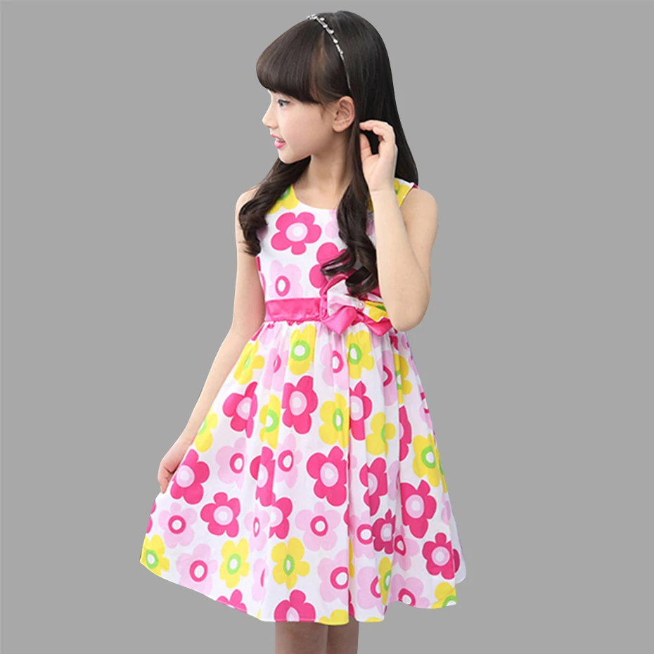 Детское платье для девочек, Летнее Детское платье одежда принцессы с цветочным рисунком для девочек возрастом 6, 8, 12 лет, Детский костюм без рукавов для подростков