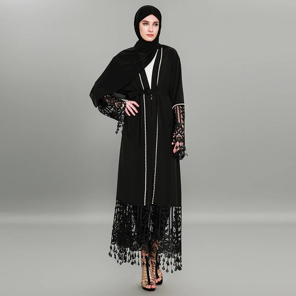 

Plus Size Muslim Abaya 2018 Dubai Fashion Lace Cardigan Islamic Dress Long Abayas for Women Islam Clothing Turkish Moslim Jurken