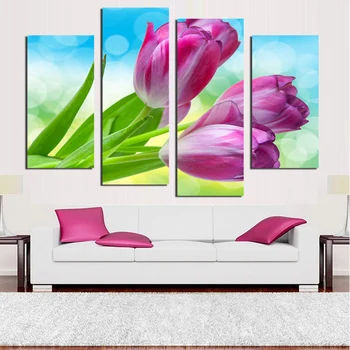 

4 Panels Tulips Canvas Painting for Living Room Wall Art Picture Gift Home Decoration