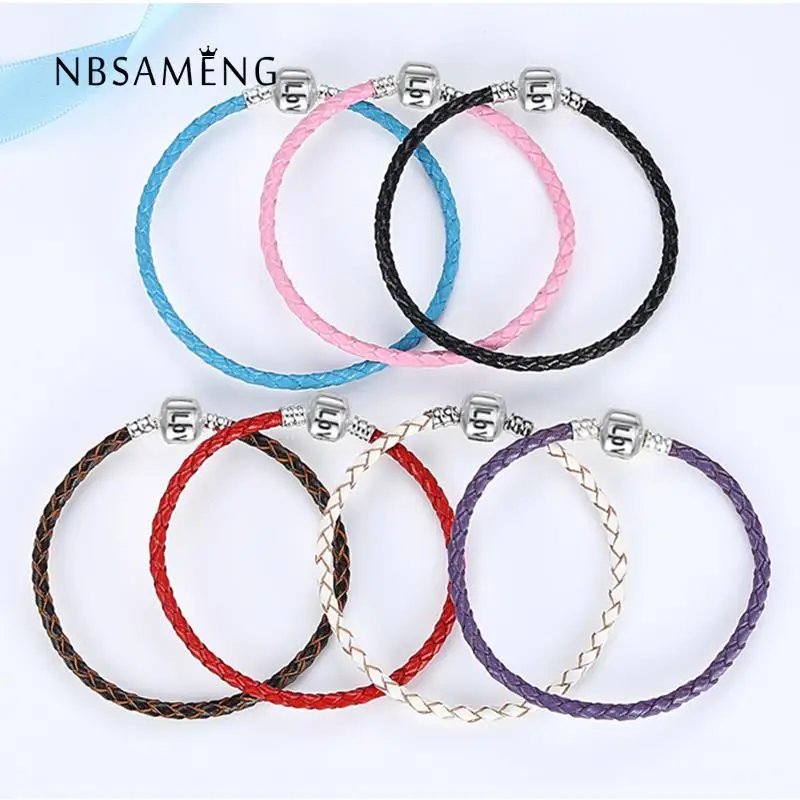 

Silver Plated Clasp Genuine Leather Bracelet for Women Men Original Charm Bracelet Bangles DIY Bead Jewelry