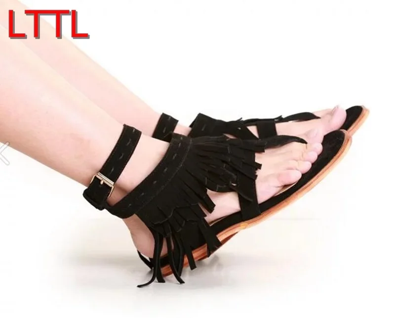 shoe new Women Summer Shoes flat Heel Sandals 2017 Fashion Fashion Tassels Sandlias brown black Casual shoes Ladies Shoes fringe