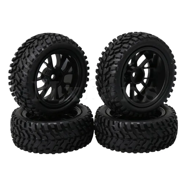 Special Offers Mxfans 74mm OD Black Plastic Y Shape Wheel Rims + Rubber Tire for RC 1:10 On Road Rally Car Spare Parts Pack of 4