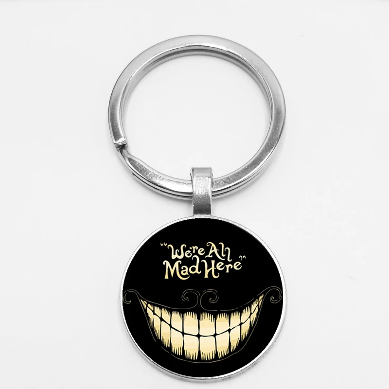 

1 Cute Expression Black Alice Time Gem Pendant Keychain Glass Pendant Charm To Map Private Custom