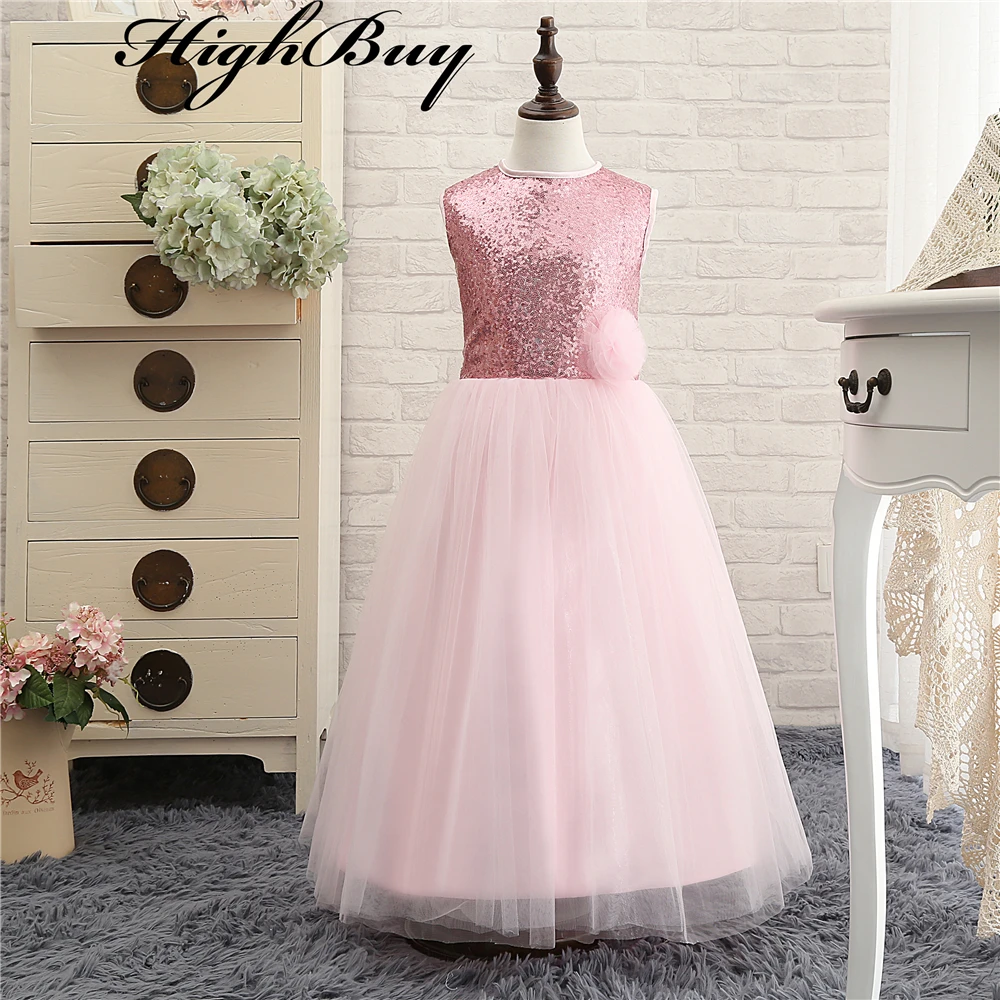 HighBuy 2017 Rose Pink Flower Girls Dress Baby Infant Toddler Kids Dress Junior Floor Length For