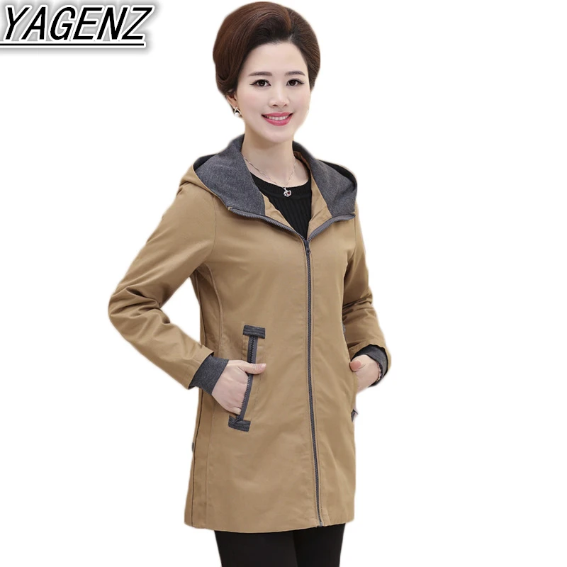 2020 Autumn Windbreakers Womens Casual Hooded Coats Women High Quality Trench Coat Middle-aged Plus Size Outerwear | Женская одежда