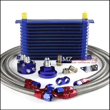 Universal Thermostat Adaptor Engine Racing Oil Cooler Kit for CAR/TRUCK Blue AN10 Engine Oil Cooling Kit Split Adapter 3 Tubing vr racing universal oil cooler kit 15 row 10an aluminium engine transmission oil cooler relocation kit vr5115b 6724br 3pcs