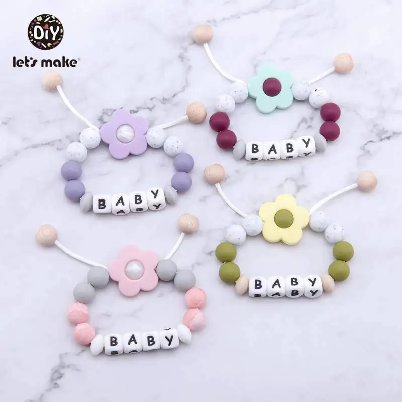 

Let's Make 1pc Silicone Flower Bracelet Silicone Nursing Bracelet Teething Toy BPA Free Silicone Marble Beads DIY Baby Teethers