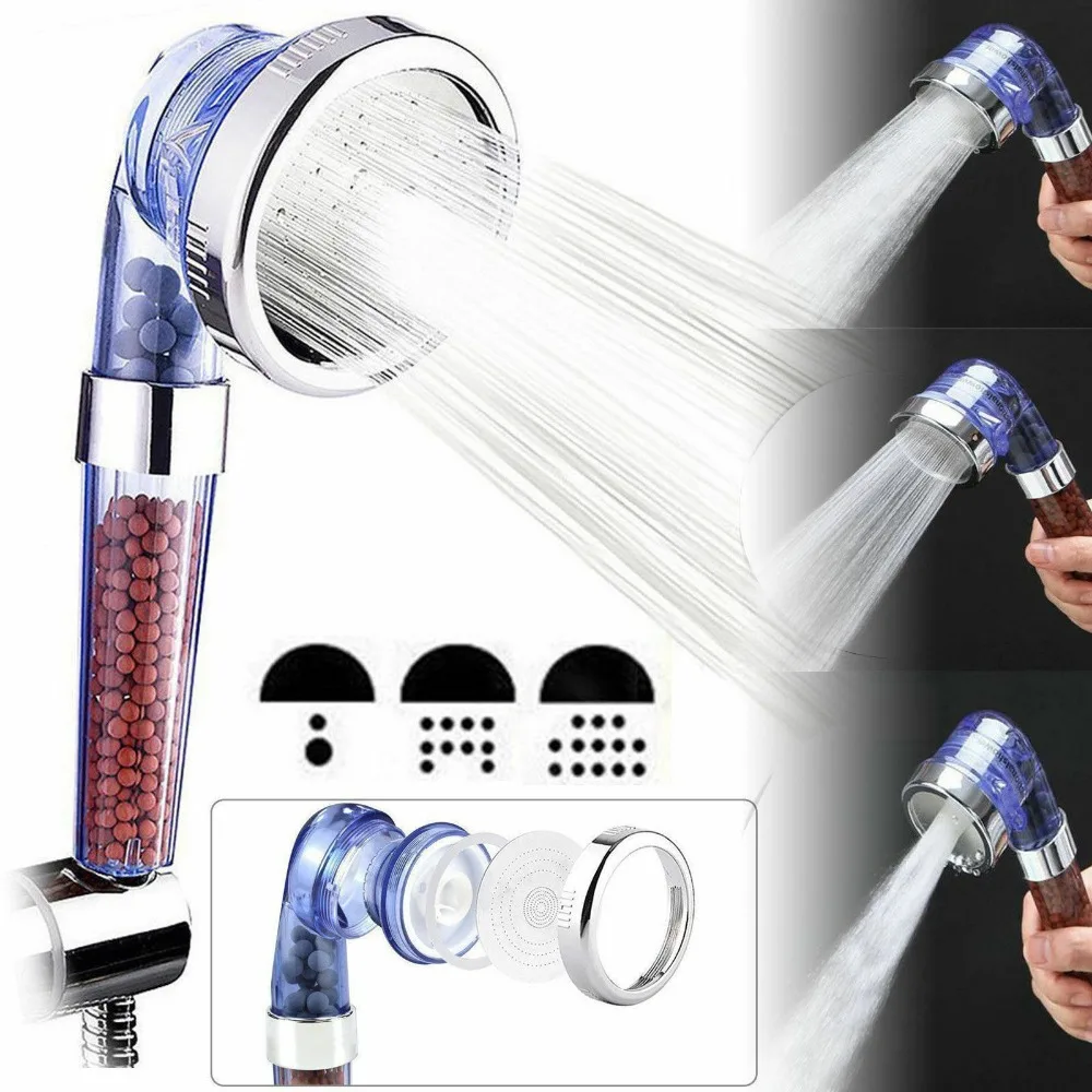

Shower Bath Head Faucet set 3 layers Filter High Pressure Handheld Shower Head Water Saving Health Negative Ion Activated Balls