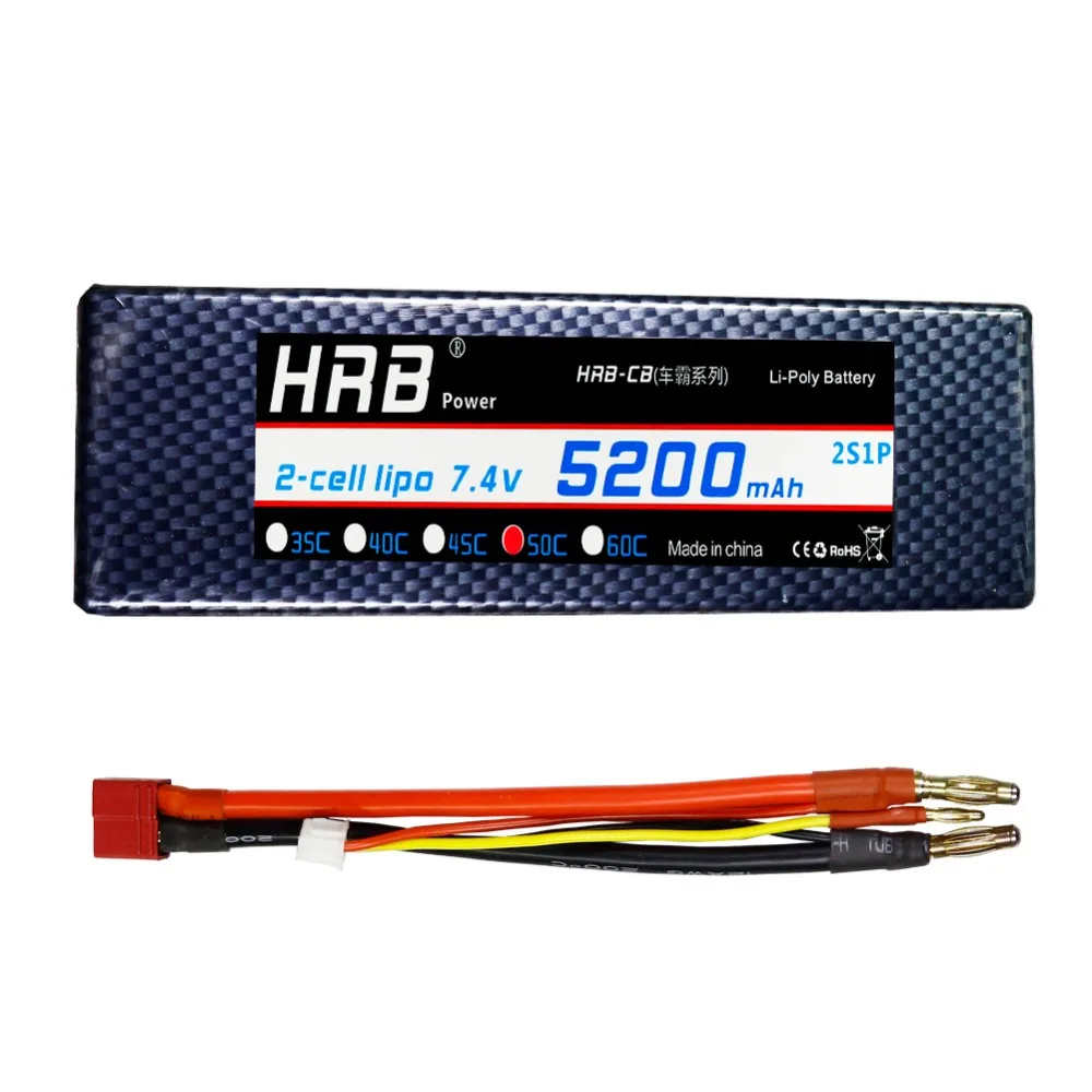 

HRB Banana Connector 2S Lipo Battery 7.4 V 5200mAH 50C 100C Hard Case For Traxxas RC 1/10 Scale Slash 4x4 Car