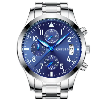 

Luminous Hands Mens Watches Luxury Business Quartz Watch Silver Blue Case Chronograph Man Clock Waterproof Calendar Masculino
