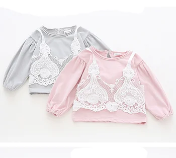 

Cute Baby Girls Princess T-Shirts Kids Girl's Lace Long Sleeve Tshirts Autumn Spring Casual Tees Tops Babys Pure Cotton Clothes