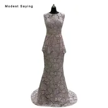 Cubierta de la Foto verdadera Sirena de Encaje Vestidos de Noche 2017 con Peplum Mujeres Partido Prom Vestidos formales vestido de festa Foto real BE160