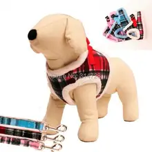 Free shipping new arrival tartan thermal adjustable winter dog harness dog vest with leashes pet collars