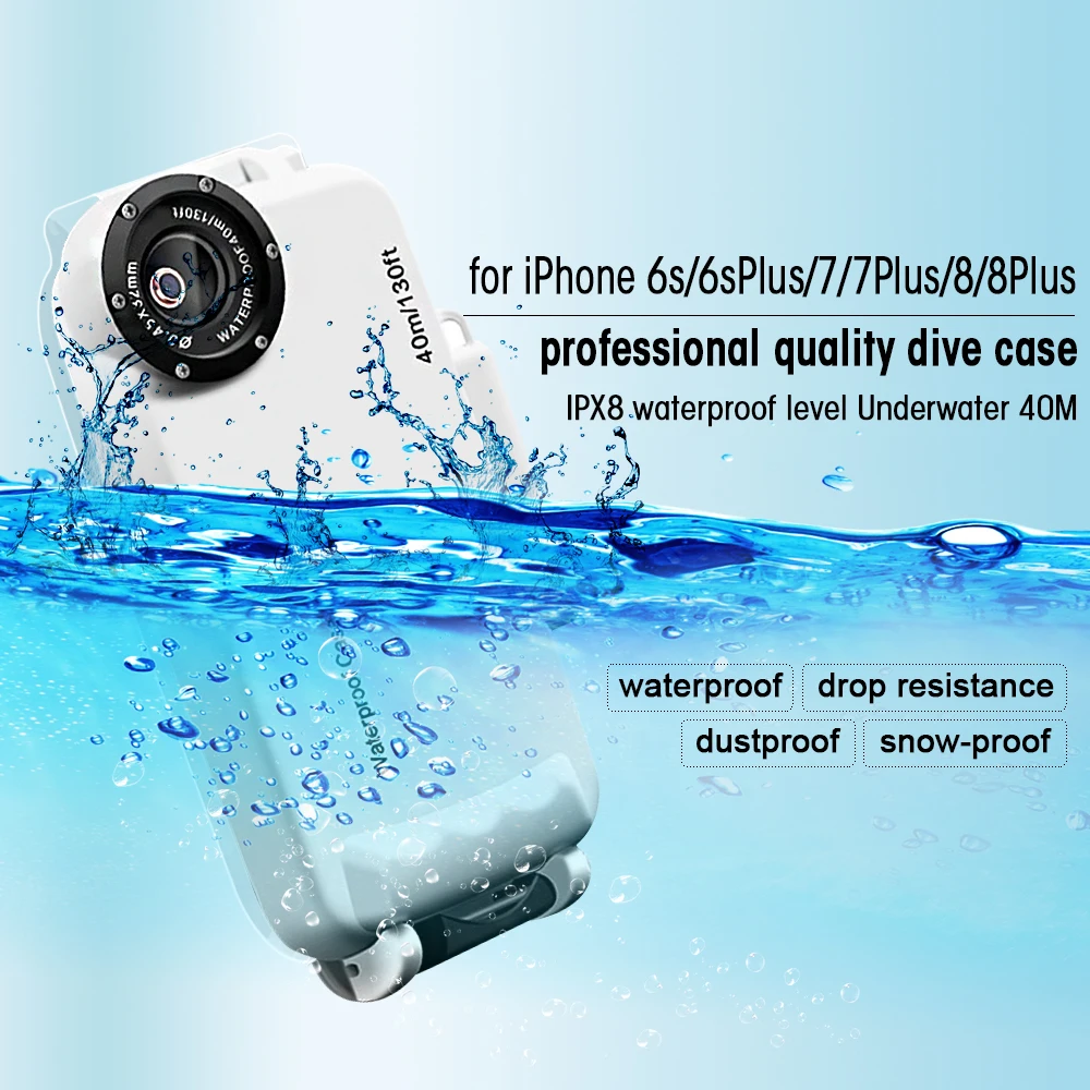 Beste DULCII Duiken Case voor iPhone 7 Plus 8 6 s 6 Cover IPX8 40 m 130ft Onderwater 40 m Waterdichte Case voor iPhone 8 Plus 6 s Plus Cover