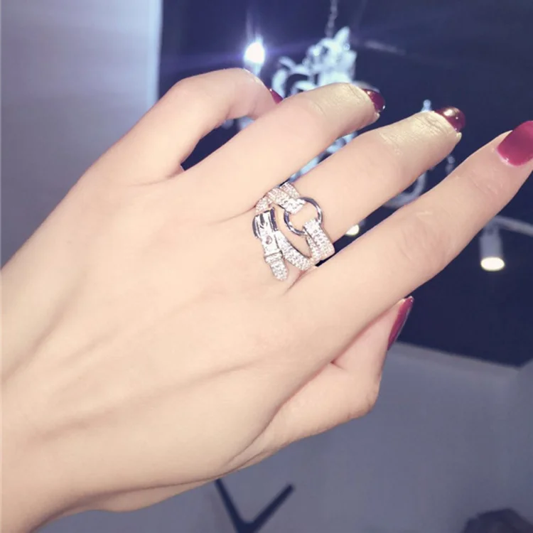 

Luxurious Fashion Women's Ring Inlaid AAA Zircon 925 Silver Belt Buckle Ring Jewelry For Woman Gift