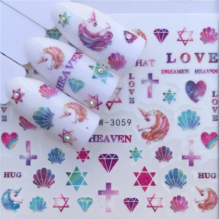 

Stickers for Nails Water Decals Unicorn Love Nail Slider Art design Decoration Manicure Foil Slider Adhesive Wraps Pegatinas