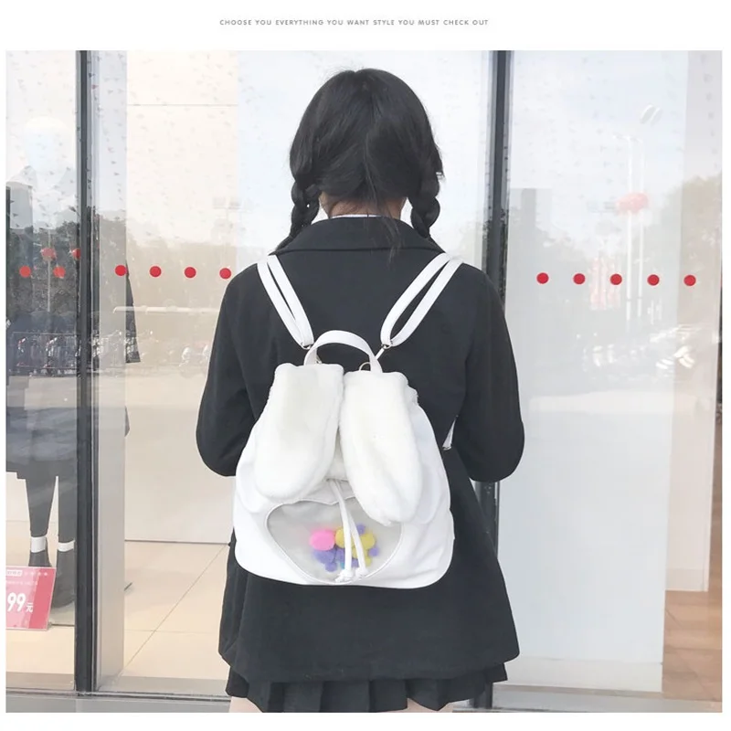 Корейская милая сумка мессенджер с заячьими ушками Lolita Itabag прозрачный японский
