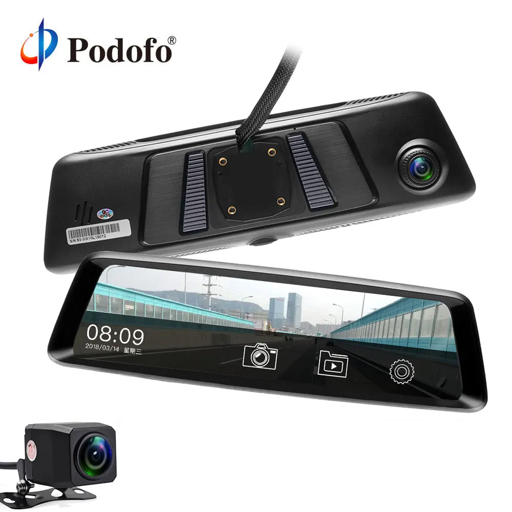 

Podofo 10'' Touch 1080P Dual lens Car Video Recorder Streaming Media Rear-view Mirror G-sensor Night Vision Registrar Camcorder