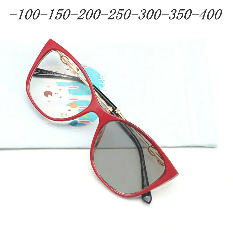Круглые кошачьи солнечные фотохромные очки для близорукости, оптические очки для женщин, студенческие очки, очки для близорукости, оправы FML - Цвет оправы: red-200