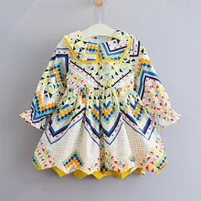 Г. Осеннее детское Новое модное хлопковое платье в богемном стиле с длинными рукавами и цветным принтом для девочек от 2 до 7 лет