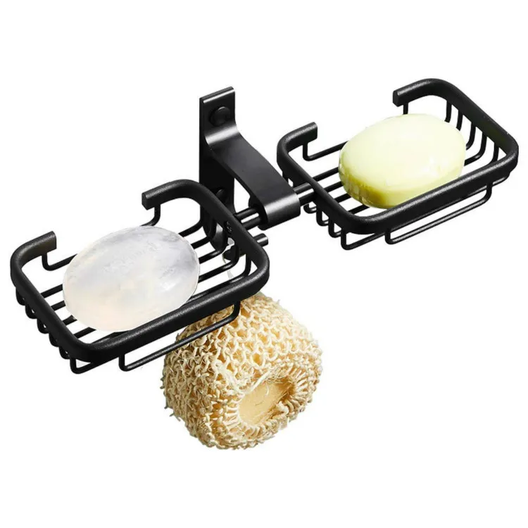 

Double Soap Dish Wall Mounted Soap Holder Tray for Bathroom Shower Bath Kitchen Sink Black for Bathroom Kitchen Organizer