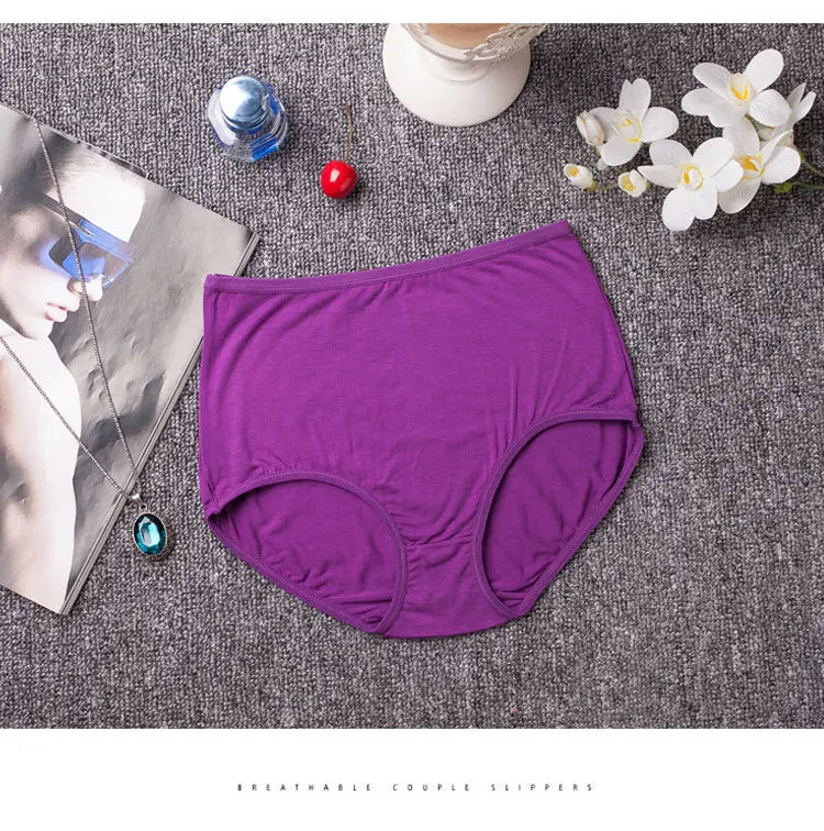 3PCS Plus Size M-XXL Women's Cotton Underwear High Waist Sexy Panties for Women Bamboo Fiber Briefs Seamless Lingreie Intimates (14)