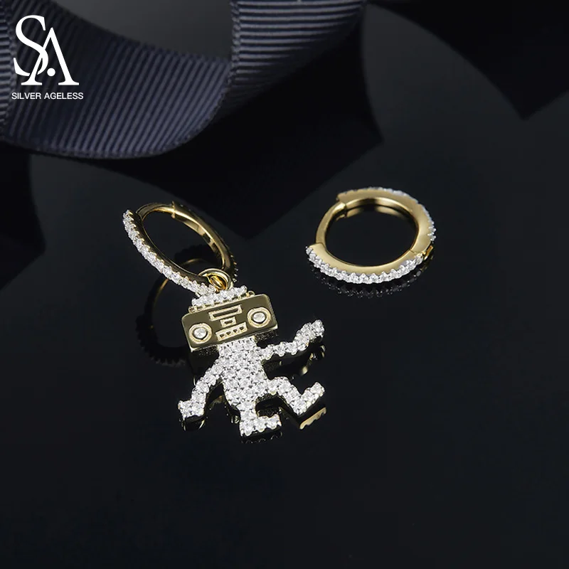 

SILVER AGELESS 925 Sterling Silver Yellow Gold Plated Color Monkey Shape Drop Earrings for Woman Zirconia Animal Silver Earrings