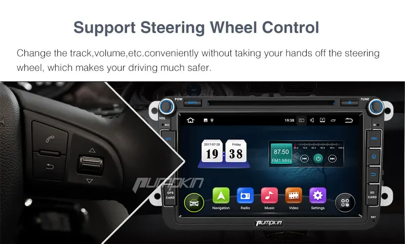 Discount Pumpkin2 Din 8"Android 7.1 Car Multimedia DVD Player For VW/Skoda/Golf GPS Navigation Quad-core Car Stereo Wifi Radio Headunit 17