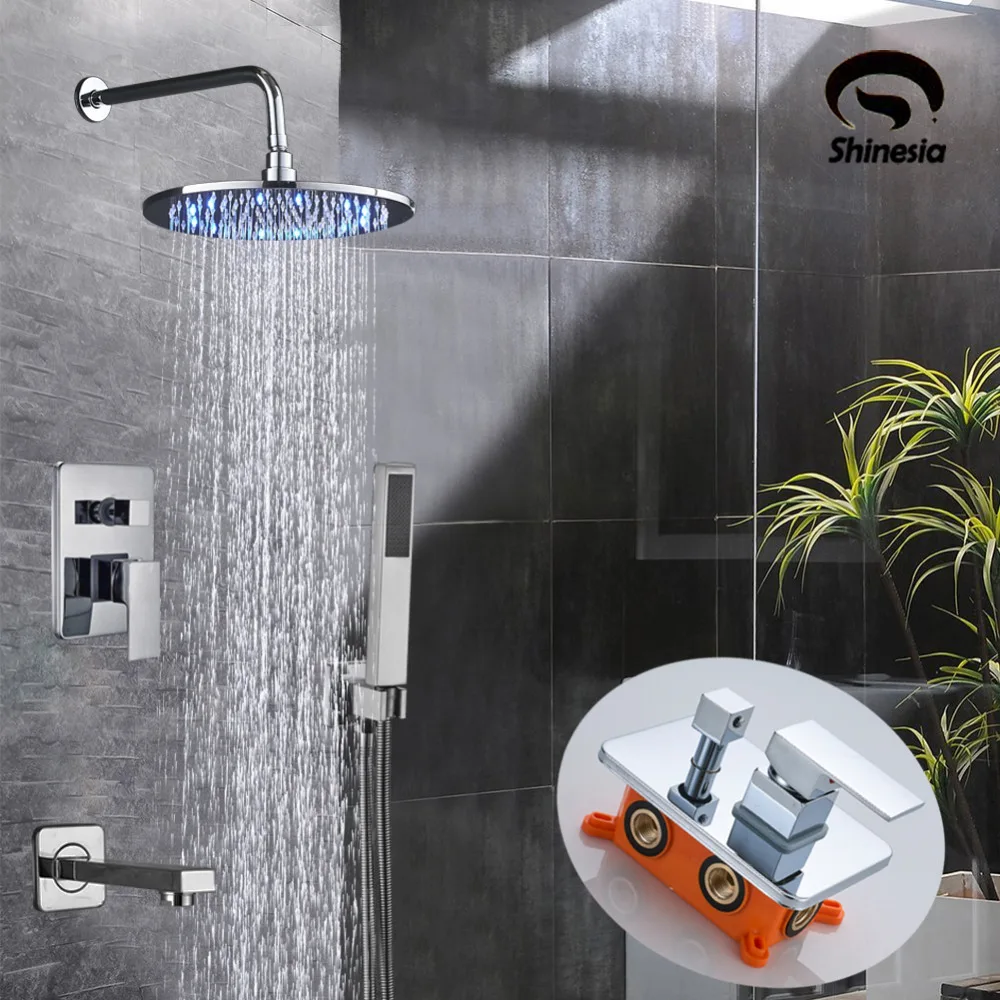 LED Light 8"/10"/12" Shower Faucet Mixer Sets Wall Mounted Concealed