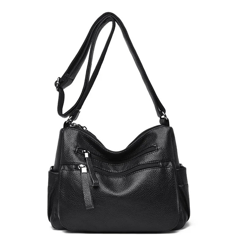 

2018 New Arrival Genuine Cow Leather Solid Black Big Capacity Women Casual Tote Shoulder Bag Female Vintage Women Messenger Bag