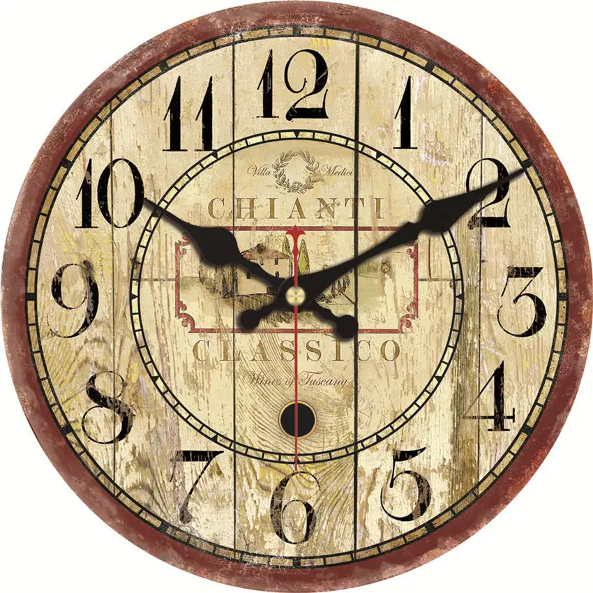 Vintage Abstract Roman Numerals Easy To Read 16 inch  Wooden Cardboard Wall Clock CHIANTI CLASSICO Clock For Living Room Decor 