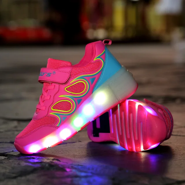 New Children Wheely Shoes With Led Light Up Kids Roller Skate Shoes