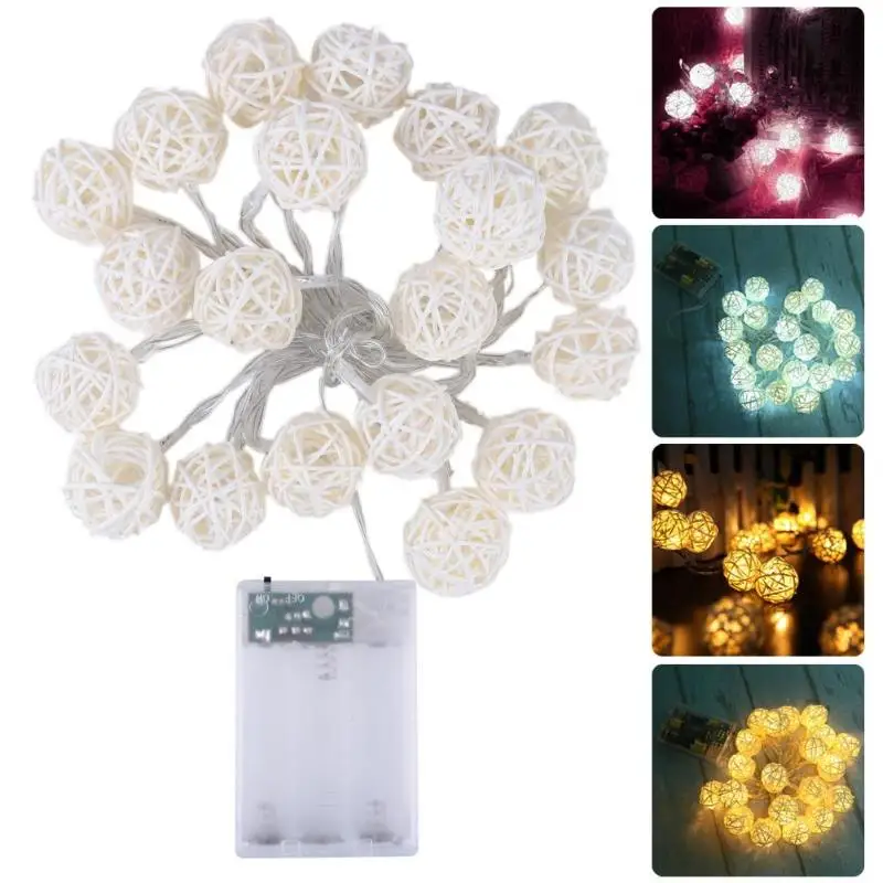 

1PC 2M 20led Rattan Ball LED String Lighting Wedding Party Curtain Warm White 1.5V Round Shape Outdoor and Indoor String Light