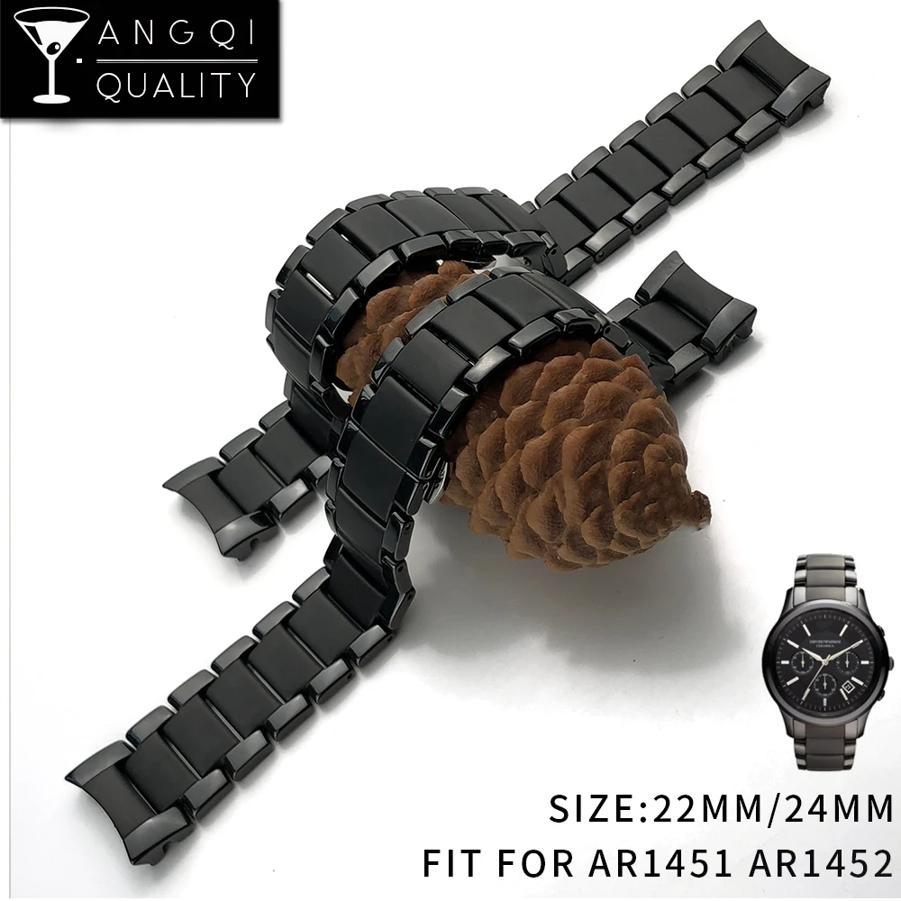 Kaufen 22mm 24mm Keramik Stahl für AR1451 AR1452 Uhr Band für Armani AR Uhren Handgelenk Strap Marke Armband Samsung s3 S4 Curved End