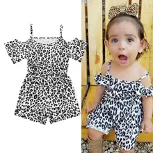 Летняя одежда для девочек Комбинезон с открытыми плечами с леопардовым принтом Комбинезон, комбинезон