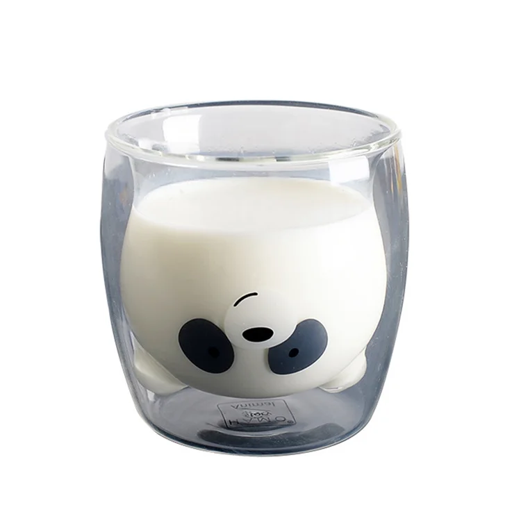 

Lovely Panda Double Wall Glass Cup 250ml Bear Beer Glasses Creative Morning Milk Glass Juice Glass Heat Resistant Mug Shot Glass