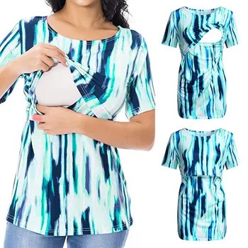

New Nursing Clothes Ladies Pregnant Women Breastfeeding Print Short Sleeve Blouse Tops Lactancia Summer Shirt Plus Size S-2XL
