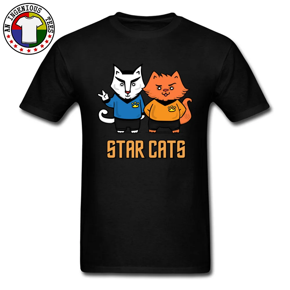 STAR CATS 100% Cotton Man Short Sleeve Tops Tees Custom VALENTINE DAY Tshirts Summer Tee Shirt Family Crew Neck STAR CATS black