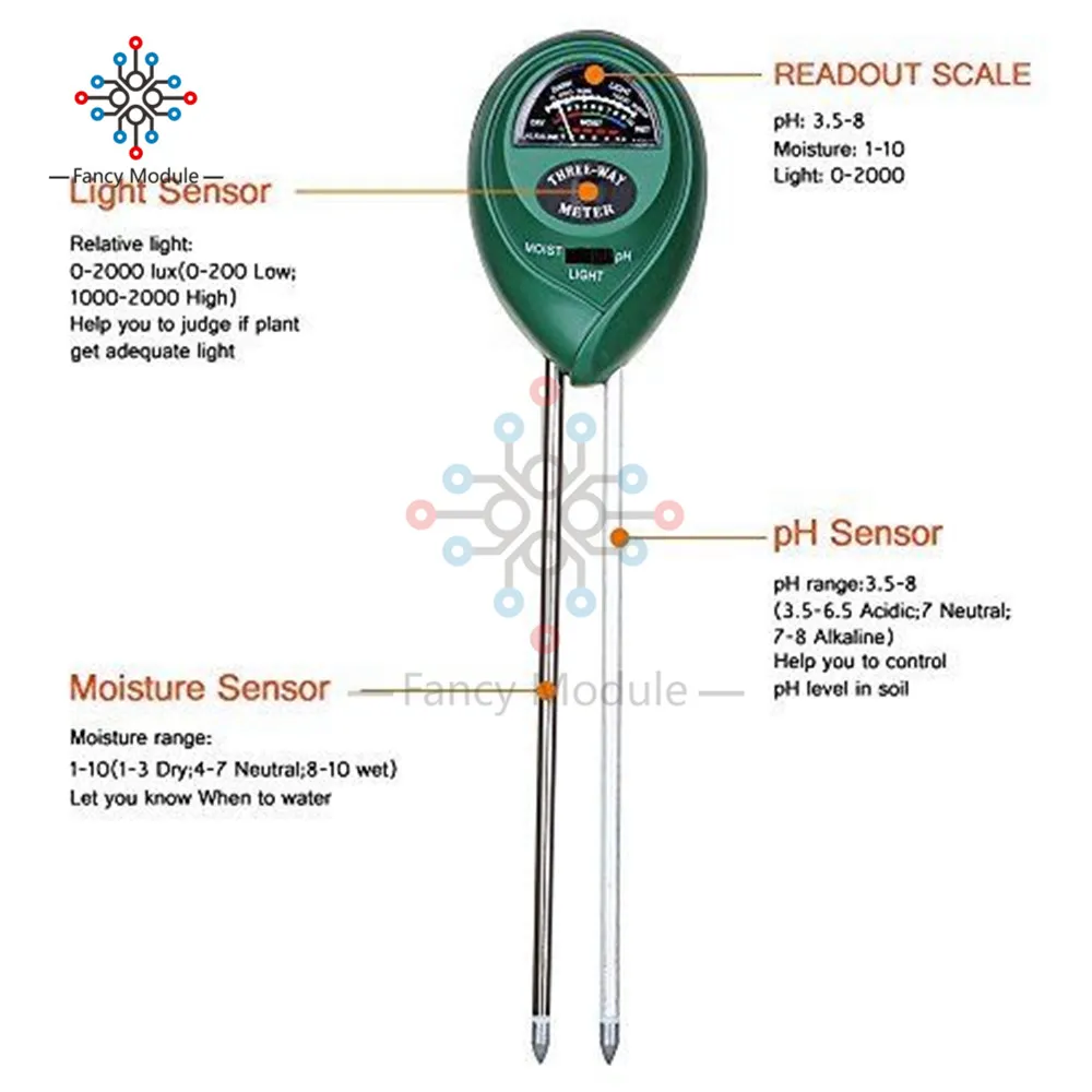 3 в 1 почвенный PH Измеритель влажности воды кислотность влажность Солнечный свет садовые растения цветы Влажный Тестер инструмент скидка 15