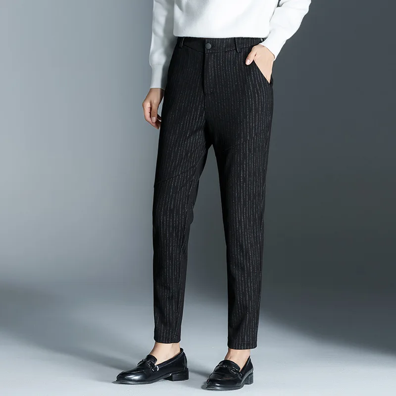 Брендовые высококачественные женские черные штаны-карандаш в полоску, однотонные брюки для костюма, штаны-шаровары со средней талией, женские брюки