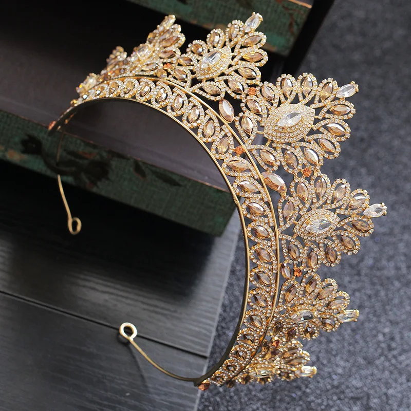 HIMSTORY, большая винтажная диадема цвета шампанского и золота, корона в стиле барокко, королева невесты, свадебная повязка на голову, индийский стиль, ювелирные изделия для волос, аксессуары