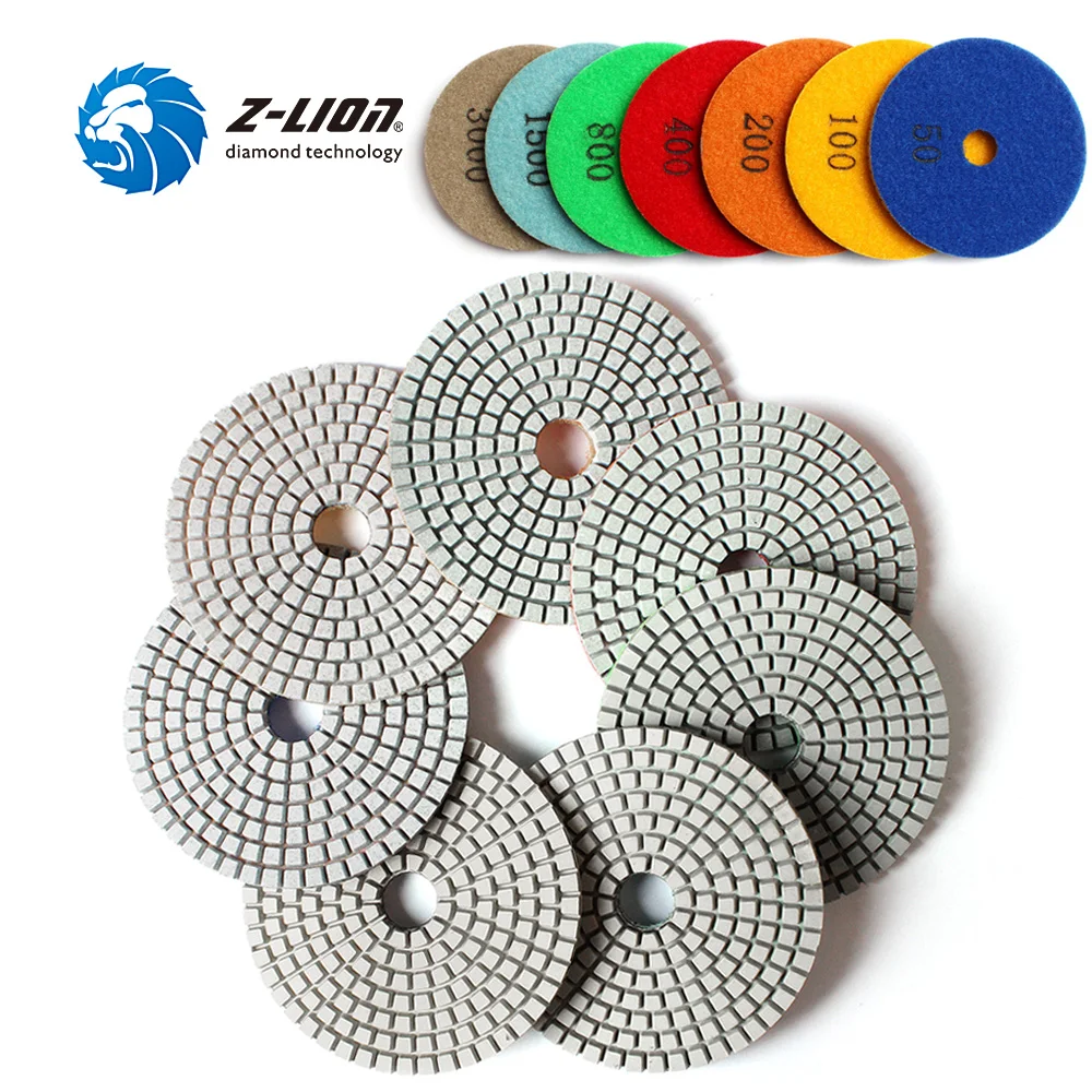 

Z-LION 4 inch 7 Pcs Wet Use Diamond Polishing Pad For Granite Marble Grinding Disc Hand Tools 100mm Diameter Polishing Wheel