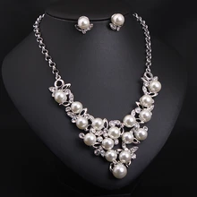 Модные ювелирные наборы, серьги, массивное ожерелье, посеребренные,, искусственный жемчуг, ювелирные наборы для женщин