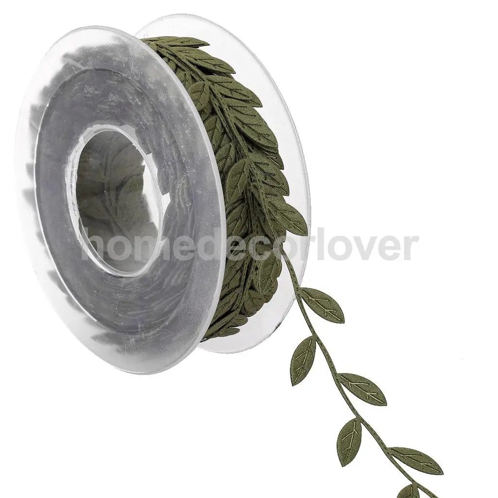 15 m / Roll Artificial Silk Leaf Ribbon - Satin Leaf Leaves Vine Garlands Ribbon Sew On Lace Trim for DIY Handmade Sewing Crafts